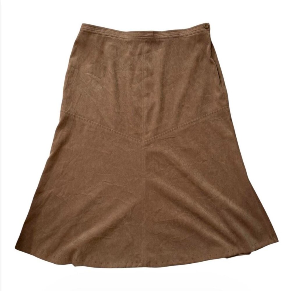 Jm Collection Brown Faux‎ Suede Midi A-Line Skirt